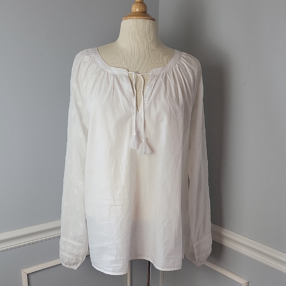 NAUTICA White 100% Cotton Bohemian Summer‎ Embroidered Pull Over Blouse Top XXL